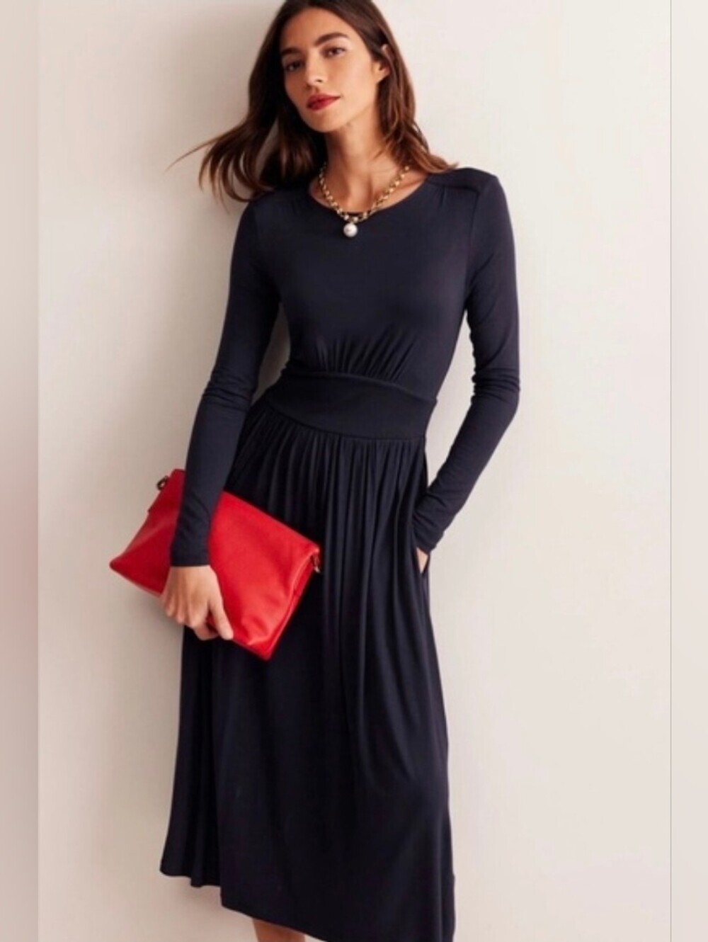 Nwt Boden Womens Thea Black Long Sleeve Jersey Stretchy Dress Size 10R
